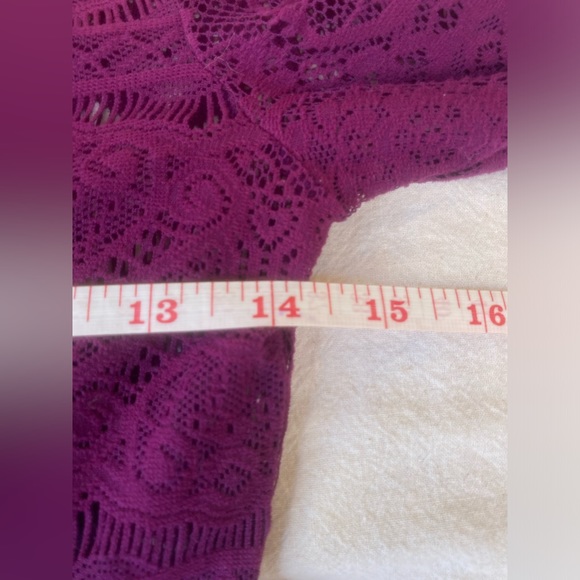 y2k free people magenta mesh & lace fit & flare long sleeve dress sz. xs - Picture 14 of 16
